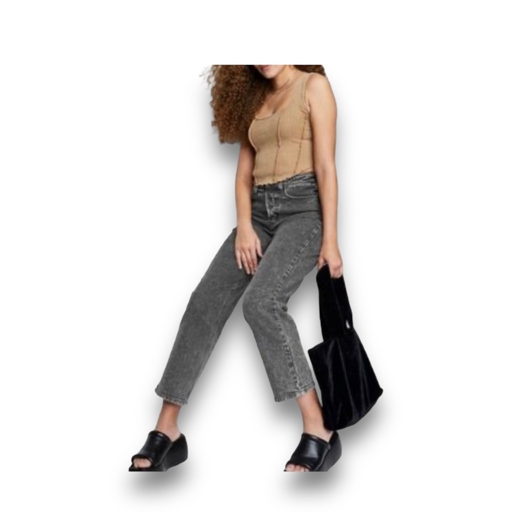 KENDALL + KYLIE The Icon High Rise Straight Jeans Faded Black Raw Hem 1/25
